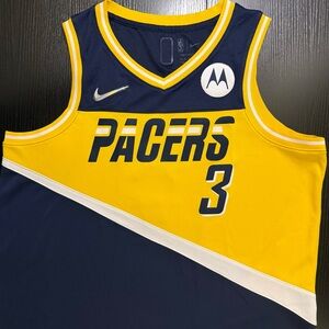 Rare Nike Chris Duarte Indiana Pacers #3 Blue / Yellow City Swingman Jersey 52XL